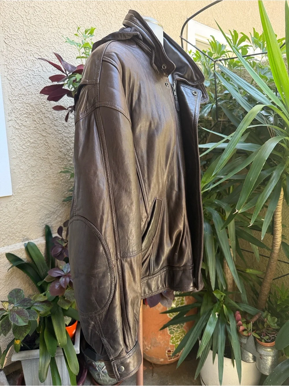 Vintage 90’s Andrew Marc Men's Dark Brown Leather Bomber Jacket with the Hood
